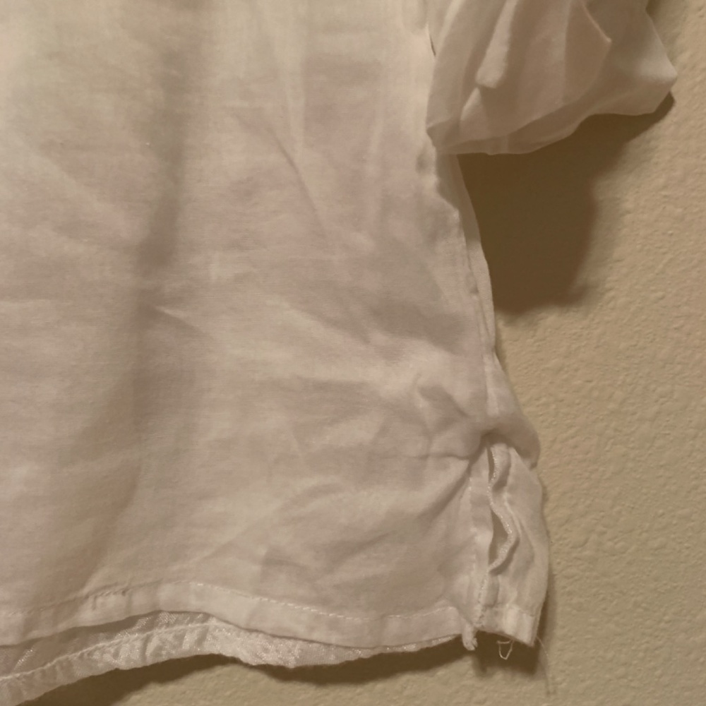 White Button-Down Shirt w/t Stitched Flowers - Picture 11 of 13